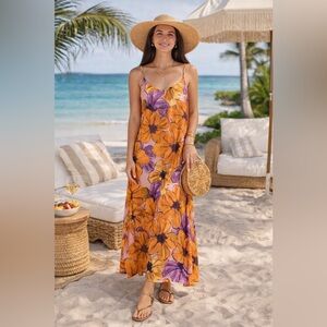 Floral Maxi Dress - Orange and Purple